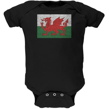 Welsh Flag Distressed Black Soft Baby One Piece