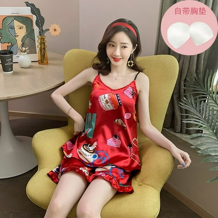 PIKADINGNIS WAVMIT Summer Sleepwear Set New Thin Silk Sling Shorts Dee Sexy Pajama Set Sling Womens Home Cloth Print Pyjamas with Chest Pad
PIKADINGNIS WAVMIT Summer Sleepwear Set New Thin Silk Sling Shorts Dee Sexy Pajama Set Sling Womens Home Cloth Print Pyjamas with Chest Pad