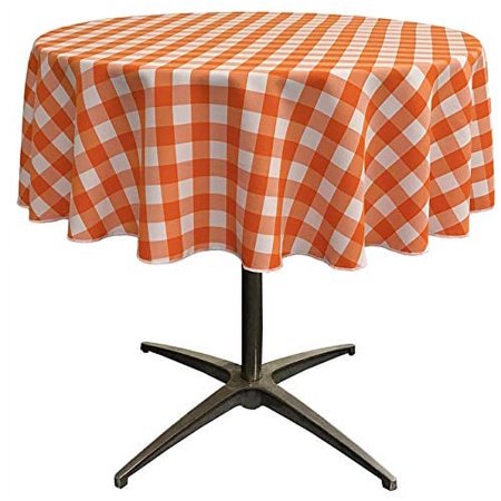 LA Linen Poly Checkered Round Tablecloth 51-Inch Orange/White