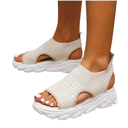 Summer Ladies Women Thick Soled Shoes Fish Mouth Casual Net Cloth Sandals
