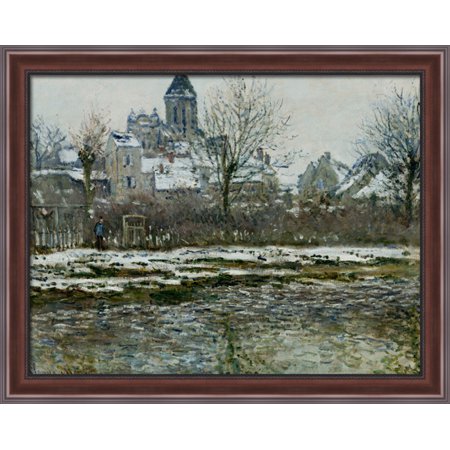 The Church at Vetheuil under Snow 36x28 Large Walnut Ornate Wood Framed Canvas Art by Claude Monet