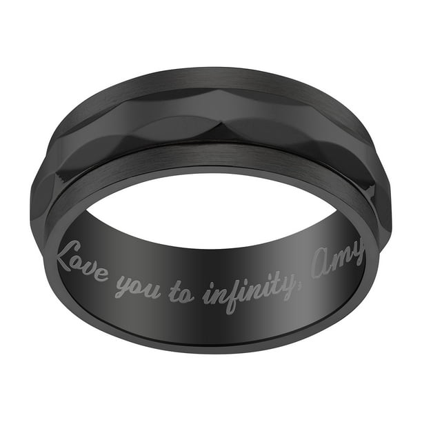 Personalized Men's Stainless Steel, Gold, or Black Engraved Faceted Spinner Band