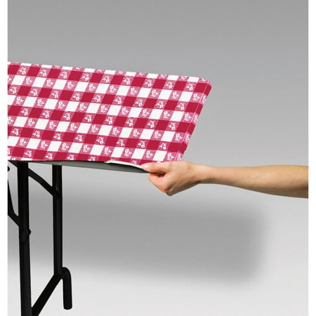 Club Pack of 12 Red and White Gingham Disposable Rectangle Plastic Banquet Party Table Covers 72