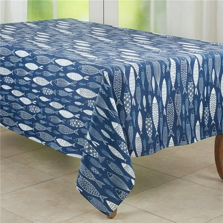 65 x 120 in. Fish Design Tablecloth Navy Blue