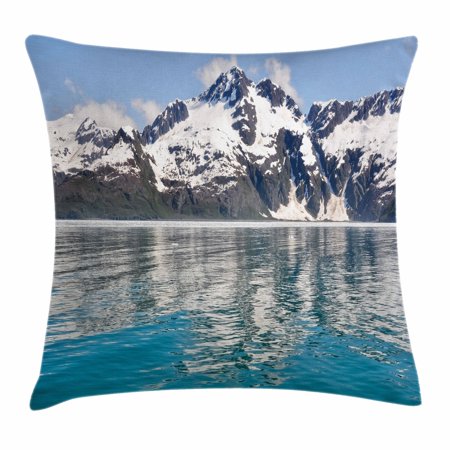 Alaska Throw Pillow Cushion Cover, Aialik Bay Kenai Fjords Arctic Landscape Northern American Idyllic, Decorative Square Accent Pillow Case, 24 X 24 Inches, Aqua Sky Blue Forest Green, by Ambesonne