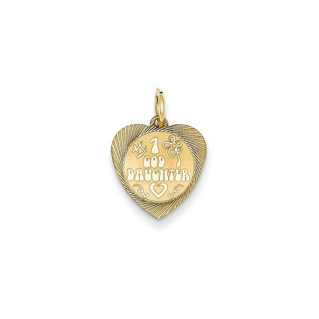 14k Yellow Gold Number 1 GodDaughter Heart Disc Charm - .6 Grams - Measures 18.1x13.2mm