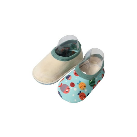 Ritualay Toddlers Kids Crib Shoes Pull On Floor Slippers Prewalkers Sock Slipper Breathable Non-slip Socks Home Daily Cartoon Soft Shoe Lined Blue Fish 5C