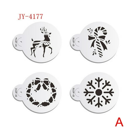 4Pcs/Set Merry Christmas Cake Coffee Stencils Spray Mold Baking Tool 2022 N9U6