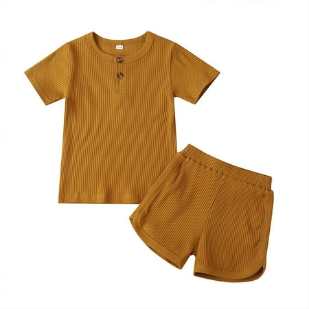 TheFound 2PCS Toddler Unisex Baby Boy Girl Summer Clothes Short Sleeve Button T-Shirt Tops+Short Pants Knit Ribbed Outfits
TheFound 2PCS Toddler Unisex Baby Boy Girl Summer Clothes Short Sleeve Button T-Shirt Tops+Short Pants Knit Ribbed Outfits