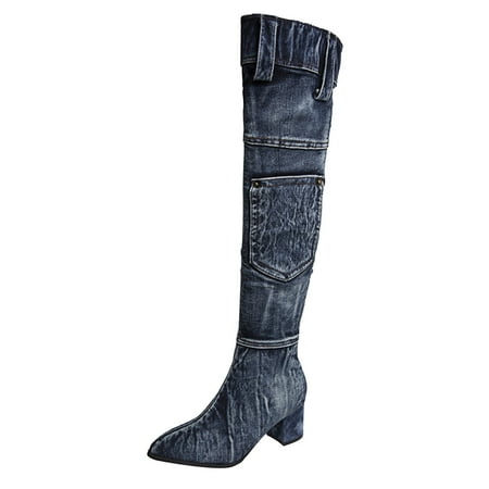 GNEIKDEING Ladies Vintage Solid Denim Chunky High Heel Stretch Over Knee Boots Gift on Clearance
GNEIKDEING Ladies Vintage Solid Denim Chunky High Heel Stretch Over Knee Boots Gift on Clearance