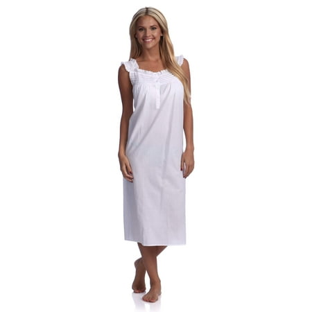 Saro Lifestyle Women s White Eyelet-trimmed Cotton Nightgown M