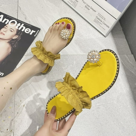 Vedolay 2023 Womens Babouche Slippers for Women House Pillow Slides Bedroom Indoor And Outdoor Shoes Yellow 10