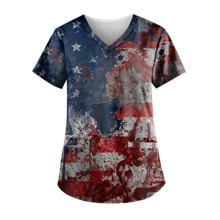 Sksloeg Women Scrub Tops American Flag Star Print Short Sleeve V Neck Loose Cotton Shirts Stretchy V-Neck Scrub Top with Pockets Vermilion XXXL
Sksloeg Women Scrub Tops American Flag Star Print Short Sleeve V Neck Loose Cotton Shirts Stretchy V-Neck Scrub Top with Pockets Vermilion XXXL