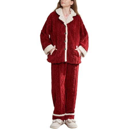 DanceeMangoos Womens Fleece Pajamas Set Warm V Neck Button Down Lounge Sleepwear with Pockets
DanceeMangoos Womens Fleece Pajamas Set Warm V Neck Button Down Lounge Sleepwear with Pockets