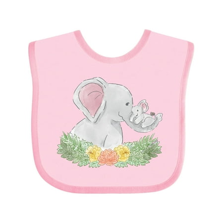 Inktastic Cute Elephants with Flowers Gift Baby Boy or Baby Girl Bib