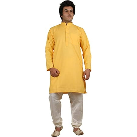 Royal Men s Cotton Kurta Pyjama Set (ROYAL_121_Yellow_Large)