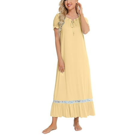 Capreze Night Dress Women Nightgowns Lace Stitching Pajamas Ruffle Trim Crew Neck Short Sleeve Night Sleepwear
Capreze Night Dress Women Nightgowns Lace Stitching Pajamas Ruffle Trim Crew Neck Short Sleeve Night Sleepwear