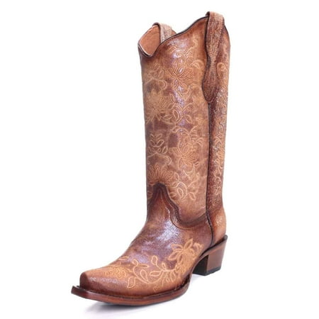

Circle G Women s Floral Embroidery Western Boot Snip Toe Brown 10 M US