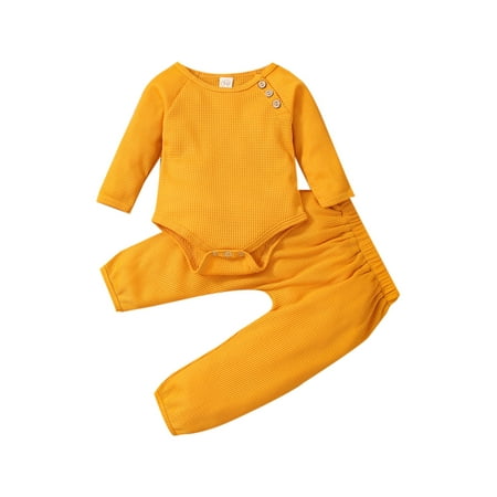 Nokpsedcb 2PCS Baby Girls Boys Fall Winter Clothes Set Waffle Cotton Casual Romper Pants Clothes Suit Yellow 18-24 Months
Nokpsedcb 2PCS Baby Girls Boys Fall Winter Clothes Set Waffle Cotton Casual Romper Pants Clothes Suit Yellow 18-24 Months