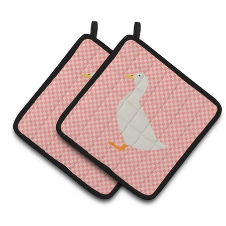 Caroline s Treasures American Pekin Duck Pink Check Pair of Pot Holders