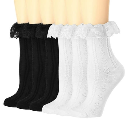 BIVOLU Womens Crew Socks Lace Ruffle Frilly Cotton Cute Princess Ankle Dress Socks for Girl 6 Pack
BIVOLU Womens Crew Socks Lace Ruffle Frilly Cotton Cute Princess Ankle Dress Socks for Girl 6 Pack
