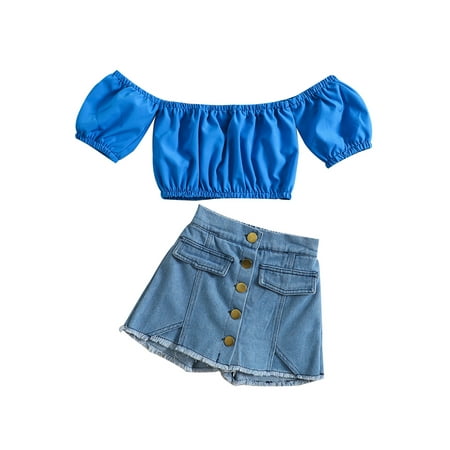 Qtinghua Toddler Baby Girl Summer Outfit Short Sleeve Off Shoulder Crop Top Denim Skirt Buttons Jeans Shorts Set
Qtinghua Toddler Baby Girl Summer Outfit Short Sleeve Off Shoulder Crop Top Denim Skirt Buttons Jeans Shorts Set