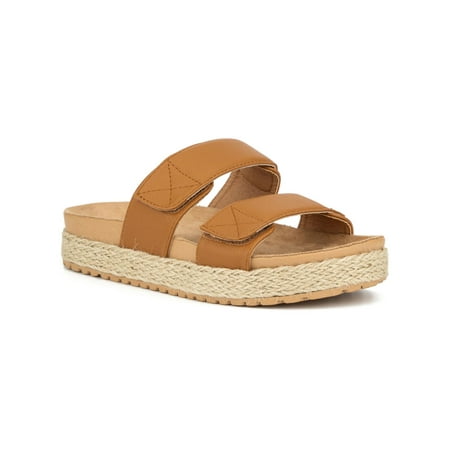 Olivia Miller Womens Palm Cove Faux Leather Slip-On Platform Sandals