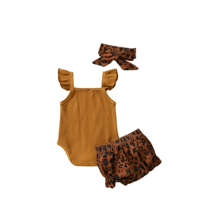 MERSARIPHY Baby Summer Outfits Girls Romper Leopard Print Shorts Hairband