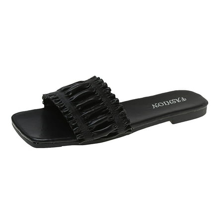 slipper for Women Ladies Shoes Summer Fashion Pleated Flat Breathable Beach Sandals PU Dress Sandals for Women Black
slipper for Women Ladies Shoes Summer Fashion Pleated Flat Breathable Beach Sandals PU Dress Sandals for Women Black