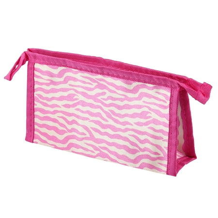 Pink Beige Nylon Zebra Print Zipper Closure Cosmetic Makeup Bag for Women