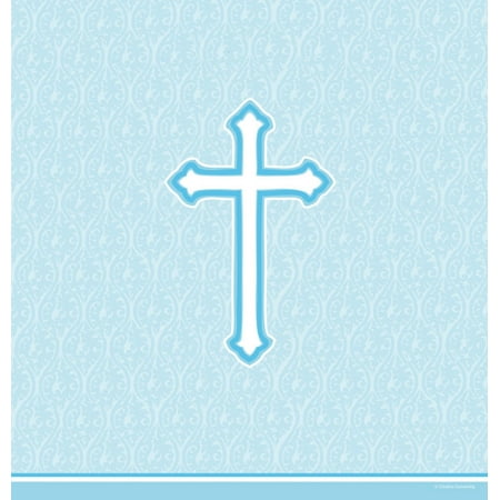 Club Pack of 12 Boarder Print Faith Blue Disposable Plastic Banquet Party Table Covers 108