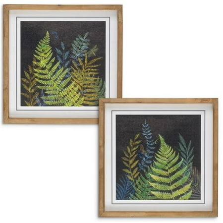 15.75 in. Night Fern Wall Art in Wooden Frames Green - Set of 2