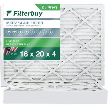 

16x20x4 Air Filter MERV 13 Optimal Defense (2-Pack) Pleated HVAC AC Furnace Air Filters Replacement (Actual Size: 15.38 x 19.38 x 3.63 Inches)