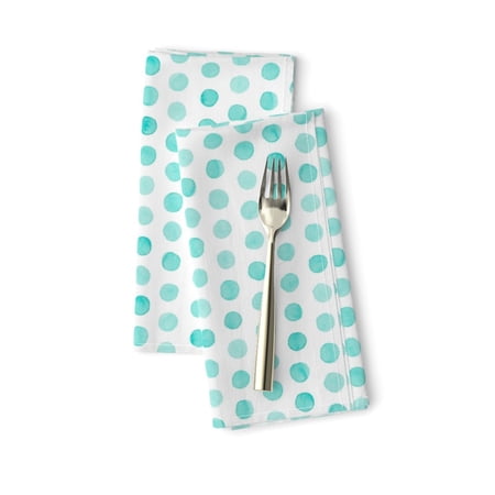 Watercolor Turquoise Polka Dots Cotton Dinner Napkins by Roostery Set of 2