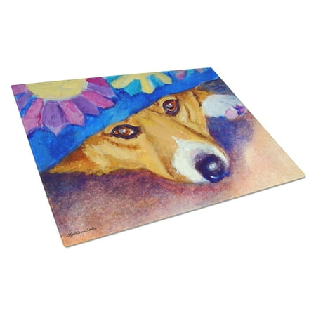 Caroline s Treasures Peek-A-Boo Corgi Glass Cutting Board Large
