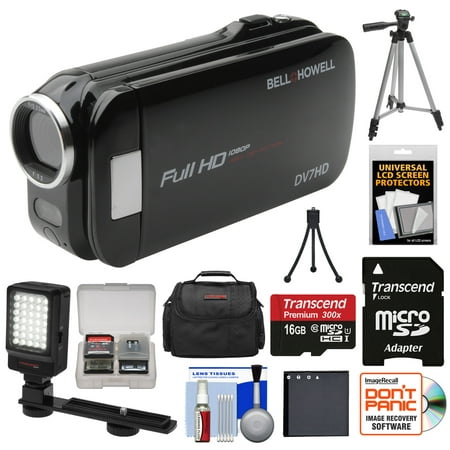 Bell & Howell Slice2 DV7HD 1080p HD Slim Video Camera Camcorder (Black) with 16GB Card + Battery + Case + Tripods + LED Light + Kit