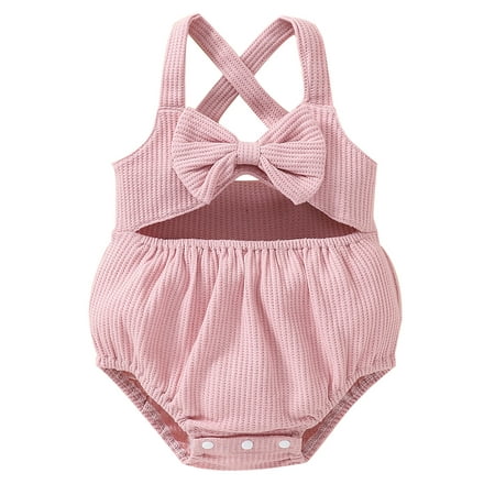 Sunisery Newborn Baby Girls Casual Suspender Romper Solid Bow V-neck Hollow Triangle Jumpsuit Summer Clothes Pink 6-12 Months
Sunisery Newborn Baby Girls Casual Suspender Romper Solid Bow V-neck Hollow Triangle Jumpsuit Summer Clothes Pink 6-12 Months