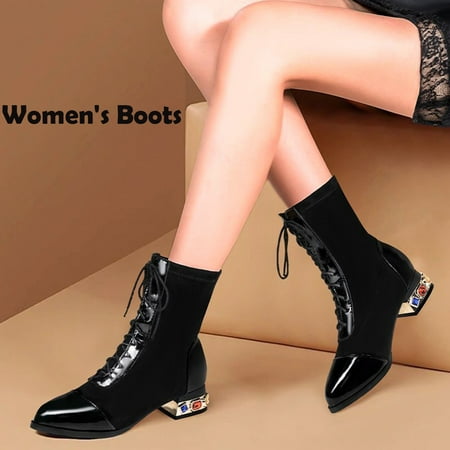 TALKVE Women s Elastic Boots With Pointed Toe Thick Heel Rhinestone Low-Heel Mid Boots
TALKVE Women s Elastic Boots With Pointed Toe Thick Heel Rhinestone Low-Heel Mid Boots