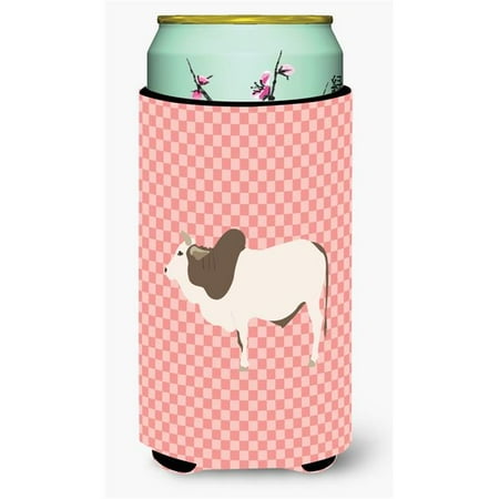 Malvi Cow Pink Check Tall Boy Beverage Insulator Hugger
