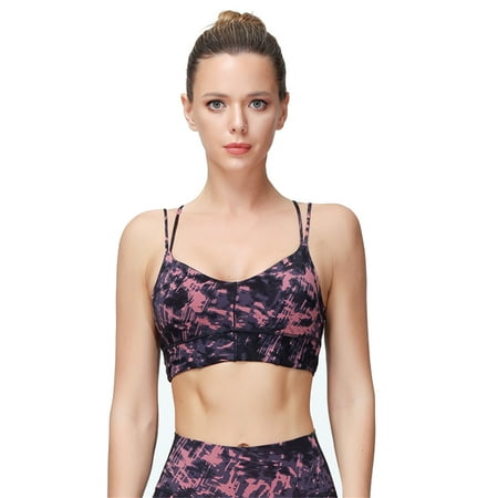 Women Yoga Sports Bra Slim with Chest Pad Stretch Breathable Tie-dye Fitness Top Pink L