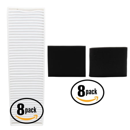8 Replacement Bissell Clean View II Bagless 8990 Vacuum Pleated Post Motor, 8 Upper Tank and 8 Pre-Motor Filter - For Bissell Style 7 & 3093 Pre Filter