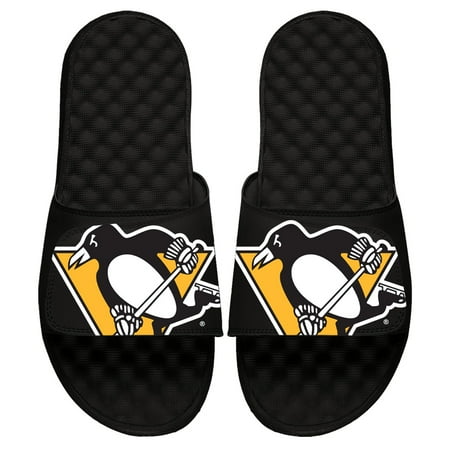 Men s ISlide Black Pittsburgh Penguins Blown Up Logo Slide Sandals