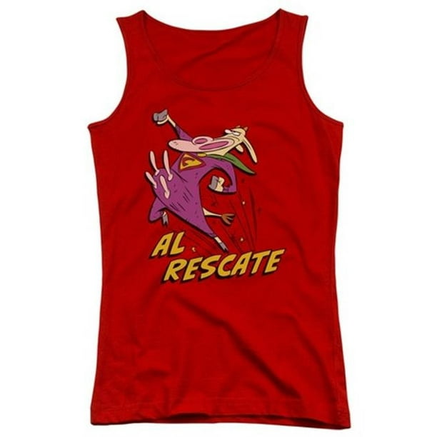 Trevco Cow And Chicken-Al Rescate - Juniors Tank Top - Red, Extra Large