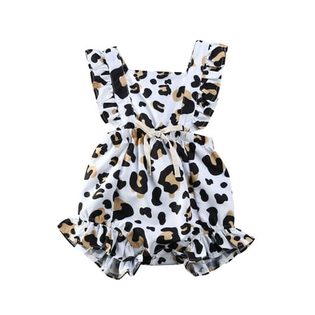 Karuedoo Baby Girls Sleeveless Leopard Print Ruffle Romper Jumpsuits Clothes