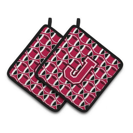 Letter J Football Crimson & White Pair of Pot Holders