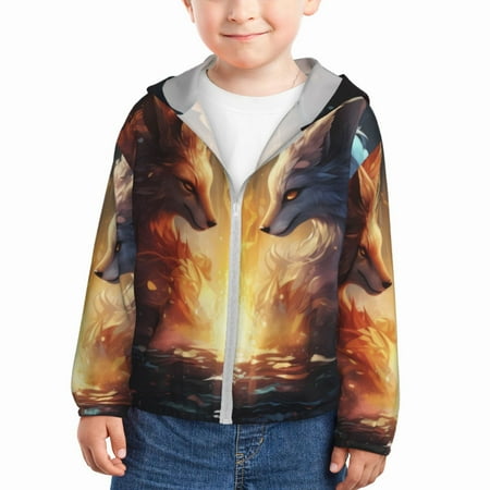 Qekee Red And White Flame Fox Print UPF 50+ Kids Sun-Protective Hooded Long Sleeve Rash Guard for Fishing Water Beach Sports -3 Years
Qekee Red And White Flame Fox Print UPF 50+ Kids Sun-Protective Hooded Long Sleeve Rash Guard for Fishing Water Beach Sports -3 Years