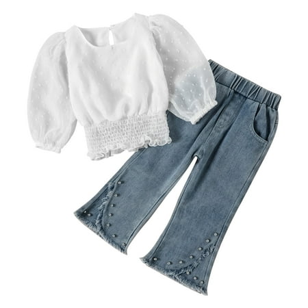 Youmylove Toddler Kids Baby Girls Puff Sleeve Lace Tulle T-Shirt Tops Crop Denim Jeans Long Flare Pants 2Pcs Outfits Clothes Set Baby Summer Autumn Clothing
Youmylove Toddler Kids Baby Girls Puff Sleeve Lace Tulle T-Shirt Tops Crop Denim Jeans Long Flare Pants 2Pcs Outfits Clothes Set Baby Summer Autumn Clothing