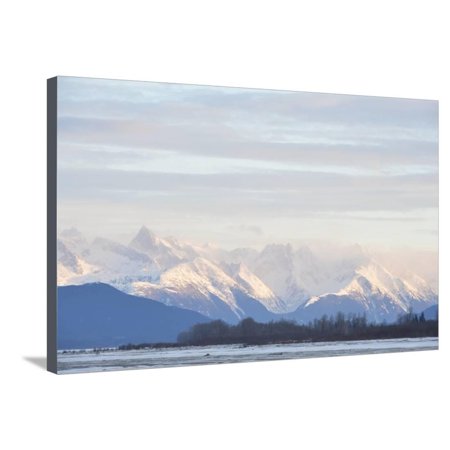 Snowcovered Mountains in Alaska. Stretched Canvas Print Wall Art By SURZ