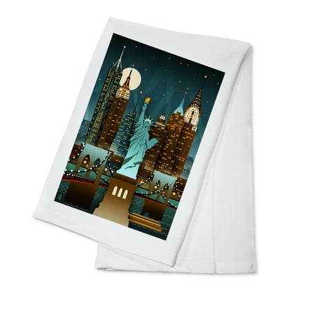 

New York City New York Retro Skyline (no text) (100% Cotton Tea Towel Decorative Hand Towel Kitchen and Home)