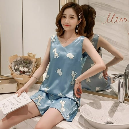 PIKADINGNIS New Pajamas for Women Summer Sexy Print Short Sleeve Silk V-neck 3XL Sleepwear Set Lonxu Silk Pajamas Set Vest Girl Pyjamas Set
PIKADINGNIS New Pajamas for Women Summer Sexy Print Short Sleeve Silk V-neck 3XL Sleepwear Set Lonxu Silk Pajamas Set Vest Girl Pyjamas Set